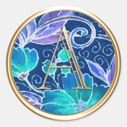 Sticker Rond TOUTES LES INITIALES Monogramme Or Framboise Bleu (Devant)