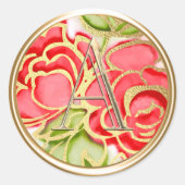 Sticker Rond TOUTES LES INITIALES Monogramme Or Roses rouges (Devant)
