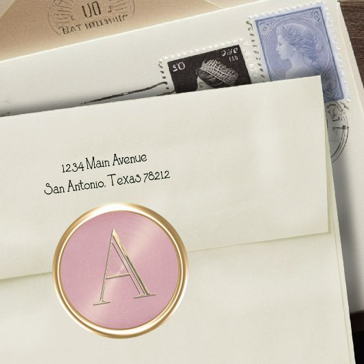 Sticker Rond TOUTES LES INITIALES Monogramme or sur Dusty Rose 