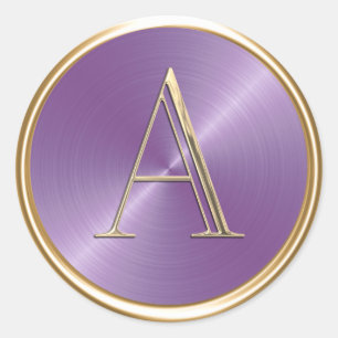 Sticker Rond TOUTES LES INITIALES Monogramme or sur Lavender Pu