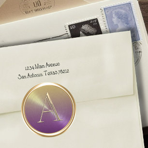 Sticker Rond TOUTES LES INITIALES Monogramme or sur Purple Ombr