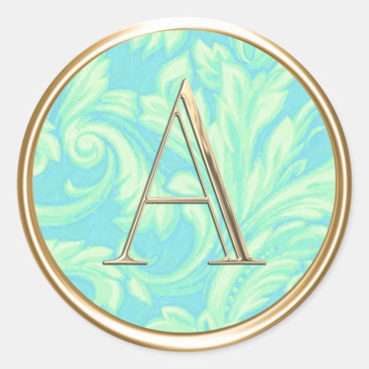 Sticker Rond TOUTES LES INITIALES Monogramme or Turquoise Aqua (Devant)