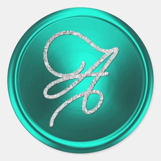Sticker Rond TOUTES LES INITIALES Monogramme Script Argent Turq (Devant)