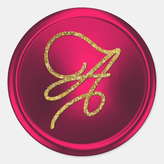 Sticker Rond TOUTES LES INITIALES Monogramme Script Or Magenta (Devant)