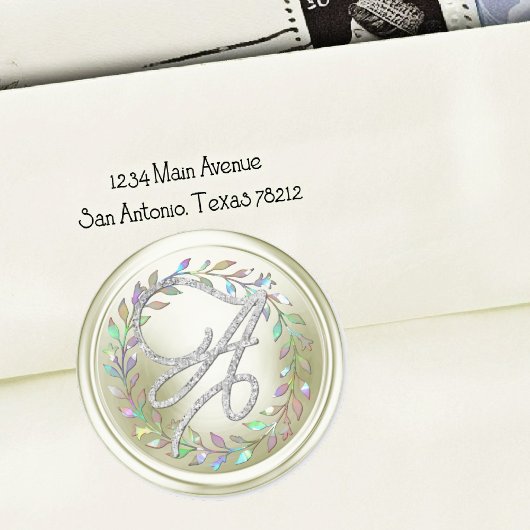 Sticker Rond TOUTES LES INITIALES Monogramme Silver Script Blan