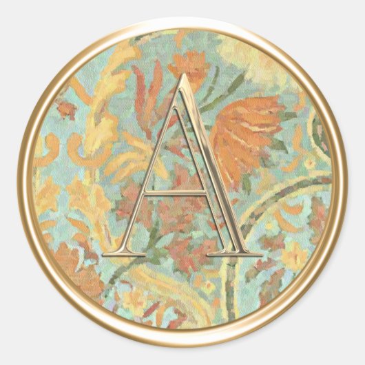 Sticker Rond TOUTES LES INITIALES Monogramme Terre Tone Damask (Devant)
