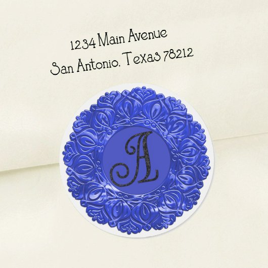 Sticker Rond TOUTES LES INITIALES Noir Monogramme 3 Bordure Fil