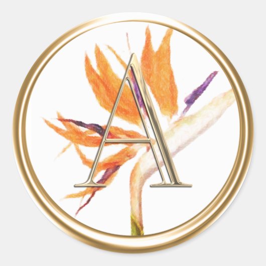 Sticker Rond TOUTES LES INITIALES Or Monogramme Oiseau Paradis  (Devant)