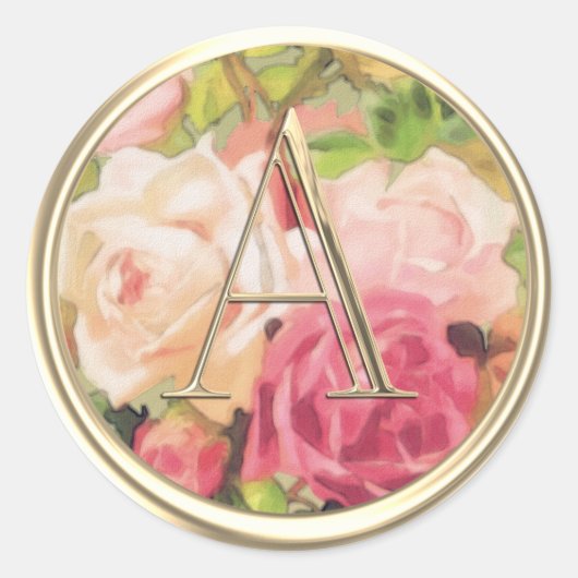 Sticker Rond TOUTES LES INITIALES Or Monogramme Roses Rose (Devant)