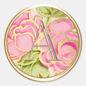 Sticker Rond TOUTES LES INITIALES Or Monogramme Roses Rose (Devant)