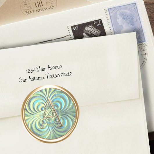 Sticker Rond TOUTES LES INITIATIVES Gold Monogramme Bleu Aqua V