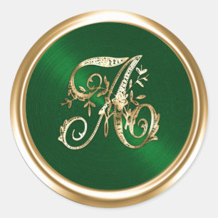 Sticker Rond Toutes les lettres monogramme orné vert émeraude o