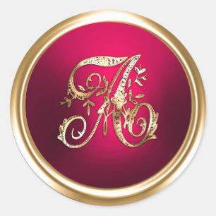 Sticker Rond Toutes les lettres or et rose magenta monogramme o