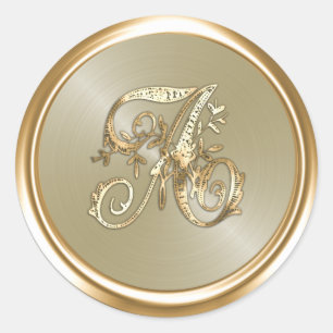 Sticker Rond Toutes Lettres Champagne Or Monogramme Orné