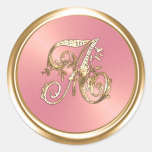 Sticker Rond Toutes Lettres Monogramme Orné Rose Or