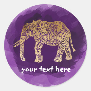 Sticker Rond traçage tribal de pourpre d'éléphant d'or de fa