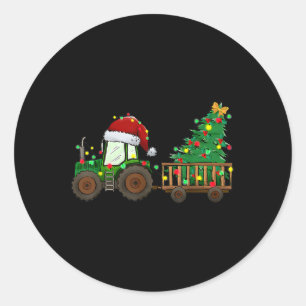 Sticker Rond Tracteur agricole de Noël Lumières des arbres Sant
