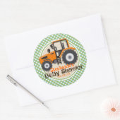 Sticker Rond Tracteur agricole orange mignon; Baby shower vert (Enveloppe)