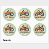 Sticker Rond Tracteur agricole orange mignon; Baby shower vert (Feuille)