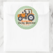 Sticker Rond Tracteur agricole orange mignon; Baby shower vert (Sac)