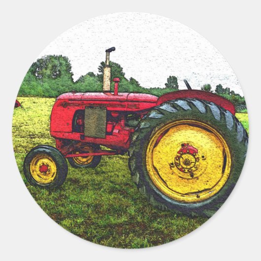 Sticker Rond Tracteur agricole rouge et jaune (Devant)