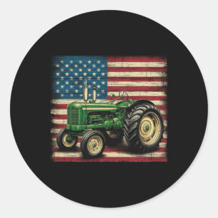 Sticker Rond Tracteur agricole Usa Tracteur Drapeau American Fa