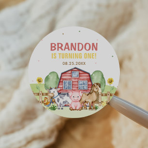 Sticker Rond Tracteur Animaux de ferme 1er anniversaire