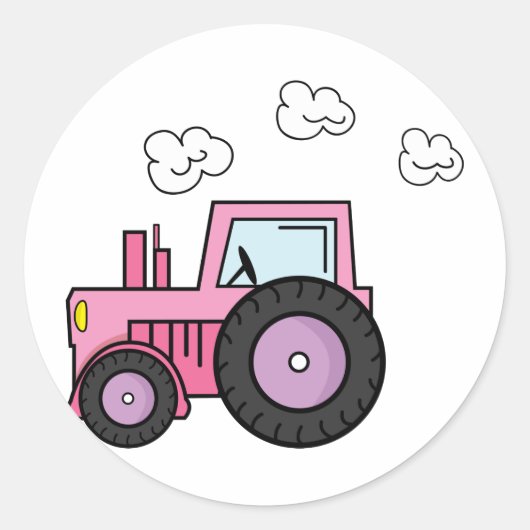 Sticker Rond Tracteur rose (Devant)