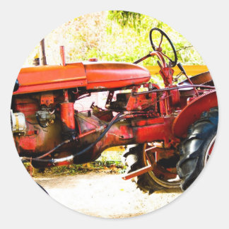 Sticker Rond Tracteur rouge vintage