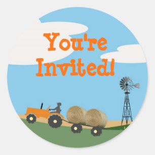 Sticker Rond Tracteur sur l'enveloppe du Farm Party : Orange Tr