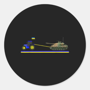 Sticker Rond Tracteur ukrainien tirant un char avec le drapeau