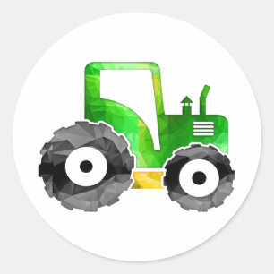 Sticker Rond Tracteur vert et jaune de mosaïque de polygone