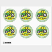 Sticker Rond Tracteur vert et jaune mignon; Baby shower plaqué (Feuille)