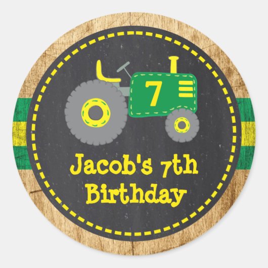 Sticker Rond Tracteur vert rustique Jaune Anniversaire Favorise (Devant)