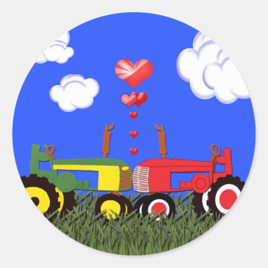 Sticker Rond Tracteurs de baiser sous les coeurs (Devant)