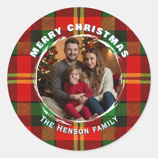 Sticker Rond Traditional Personalized Family Photo Plaid  (Devant)