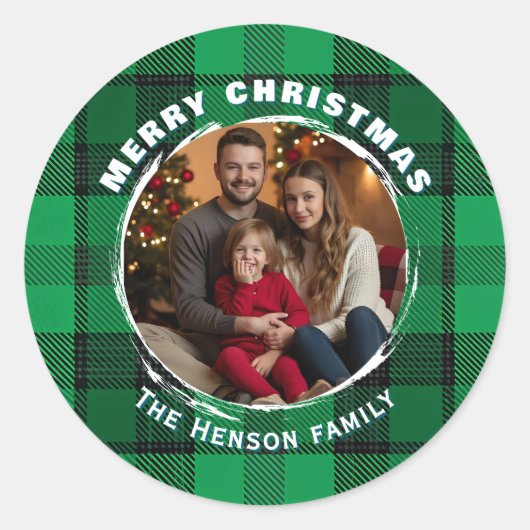 Sticker Rond Traditional Personalized Family Photo Plaid  (Devant)