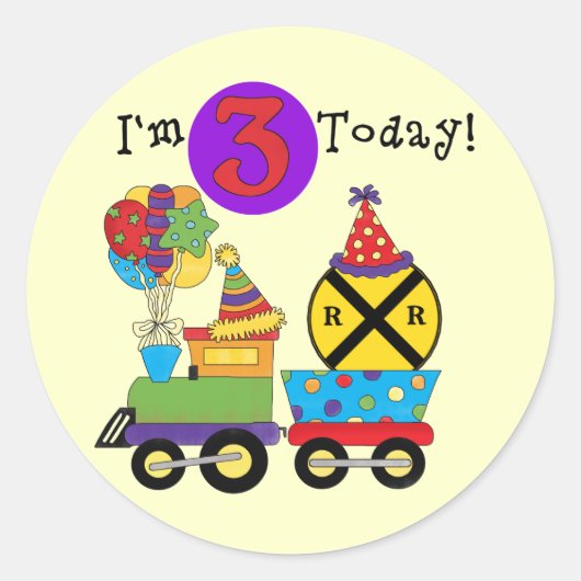 Sticker Rond Train d'anniversaire 3e Anniversaire Tshirts et ca (Devant)