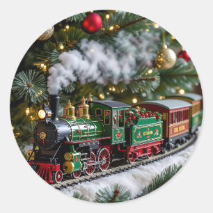 Sticker Rond Train de Noël à l'ancienne sous l'arbre
