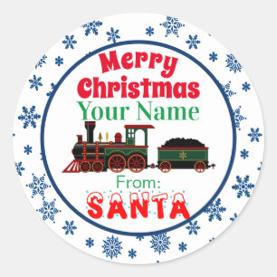 Sticker Rond Train de Noël de Père Noël Flocons de neige bleus