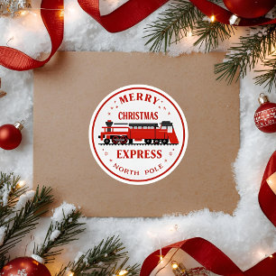 Sticker Rond Train Express de Noël Vintage Pôle Nord