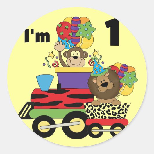 Sticker Rond Train Jungle 1er Anniversaire T-shirts et cadeaux (Devant)