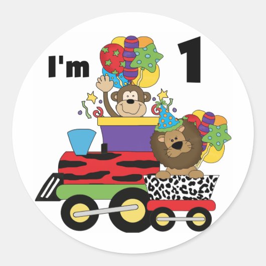 Sticker Rond Train Jungle 1er Anniversaire T-shirts et cadeaux (Devant)