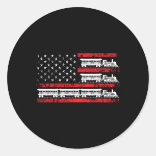 Sticker Rond Train Modèle Locomotive Drapeau Patriotique Usa Mo