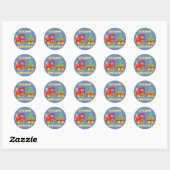 Sticker Rond Train Rouge Bleu Jaune 2ème Anniversaire (Feuille)