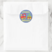 Sticker Rond Train Rouge Bleu Jaune 2ème Anniversaire (Sac)