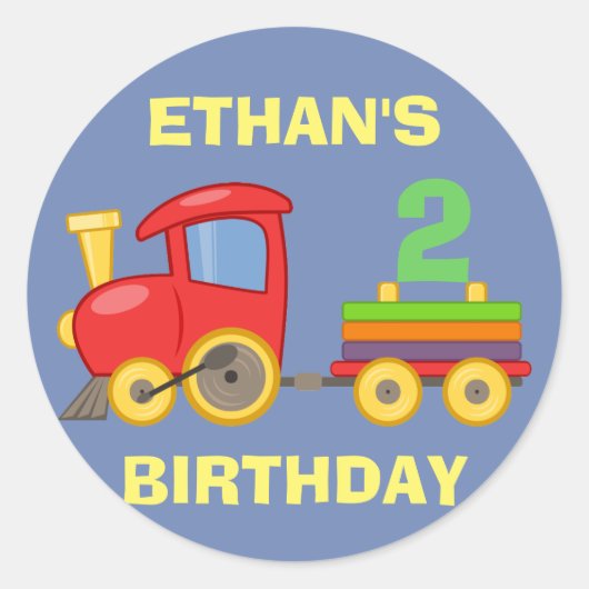 Sticker Rond Train Rouge Bleu Jaune 2ème Anniversaire (Devant)