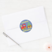 Sticker Rond Train Rouge Bleu Jaune 2ème Anniversaire (Enveloppe)