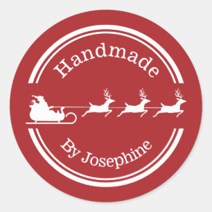 Sticker Rond Traîneau de Noël du Père Noël rouge et blanc fait
