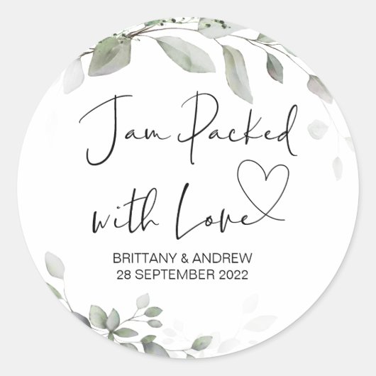 Sticker Rond Traitement De Mariage Jar Favor Jam Emballé D'Amou (Devant)